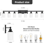 8-Light Bathroom Light Fixtures Over Mirror, 52inch Modern Matte Black Vanity Lights with White Frosted Glass Shade, Bathroom Wall Lamp Sconces for Mirror Bedroom, Living Room Hallway
