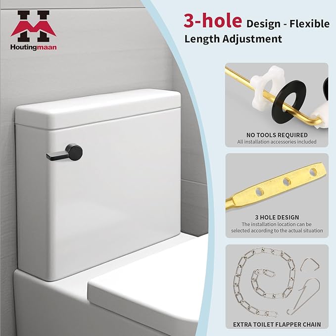 Houtingmaan Toilet Handle Replacement Kit,Toilet Handle Lever for Most Front Mount Toilets, Universal Brass Toliet Flush Handle Lever with Stainless Steel Flapper Chain,Black
