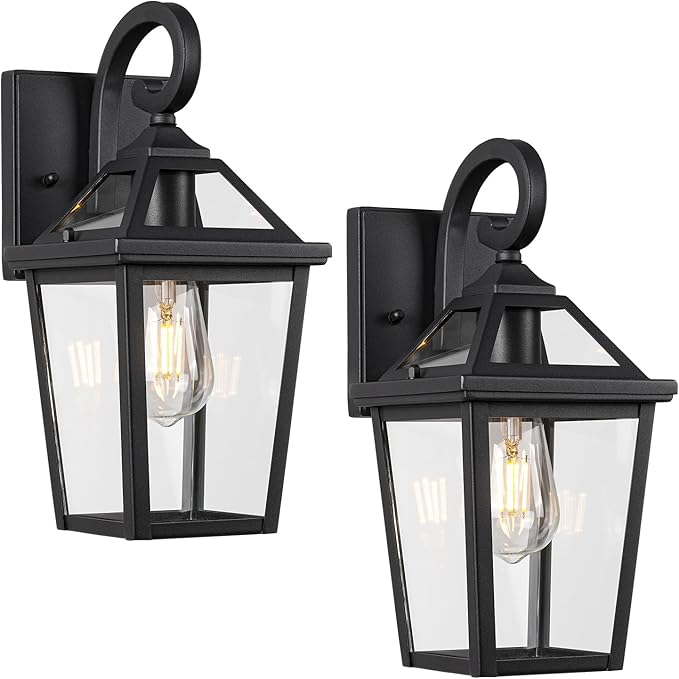 Colonial Outdoor Light Fixture, Exterior Light Sconces with Clear Glass for Front Porch, Waterproof Outdoor Wall Lantern in Black Finish for Home, 2PACK