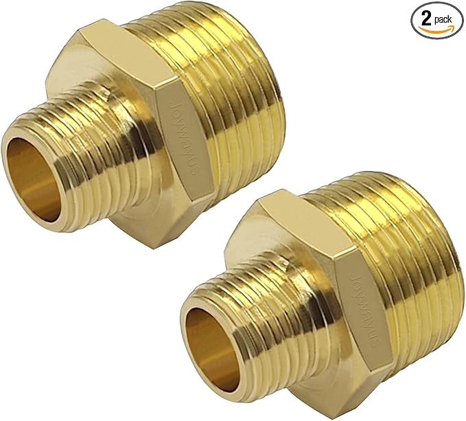 Joywayus 2PCS 3/4" NPT Male x 3/8" NPT Male Hexagon Brass Pipe Fitting Adapter
