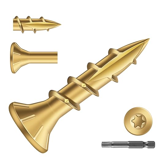 #8 x 3/4" Deck Screws (260Pcs) 1lb. Exterior Wood Screws. Carbon Steel, Tan, Flat Head, Rust Resistant epoxy Coated, with T25 Star Bit