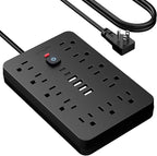 5 FT Flat Plug Surge Protector Power Strip,11 Multiple AC Outlets with 6 USB Ports (2 USB C), 5 Feet Extension Cord, 1250W/10A, One Touch Switch Button, 17 in 1 Compact powerstrip