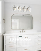 4-Light Bathroom Light Fixtures, Brushed Nickel Vanity Light with Cylinder Clear Glass Shade, Modern Vanity Lighting Fixtures Over Mirror, VL143-BN-4