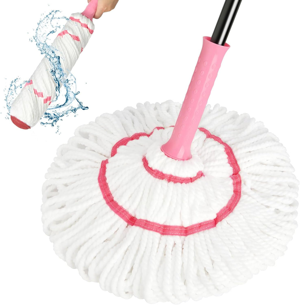 Self-Wringing Twist Mop for Floor Cleaning, 57” Long Handle Heavy Duty Microfiber Mop for Wet Mopping on Tile, Hardwood, Kitchen, Bathroom, Patio, Garage, Commercial Household Clean (Pink)