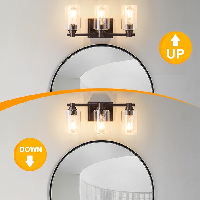3 Lights Bathroom Lighting Fixtures Over Mirror Oil Rubbed Bronze Bathroom Vanity Light Fixture Farmhouse Vanity Light Vintage for Bedroom Living Room Hallway