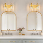 Modern Bathroom Vanity Light, 2-Light Gold Wall Sconce with Crystal Accents, Over Mirror Bathroom Lighting Fixture, 13.77" Long Dimmable Vanity Lamp for Makeup, Easy Installation