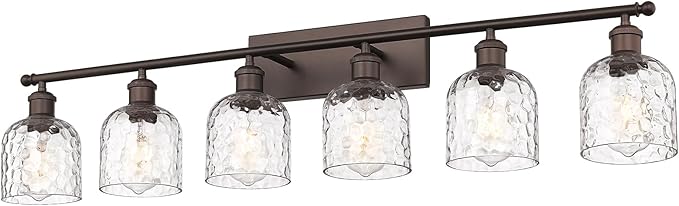 zeyu 6-Light Modern Vanity Light, 42'' Bathroom Lighting Fixtures Over Mirror, Oil Rubbed Bronze Finish with Clear Hammered Glass, ZJF63B-6W ORB