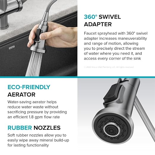 KRAUS Britt Commercial Style Pull-Down Single Handle Kitchen Faucet in Matte Black/Spot-Free Black Stainless Steel, KPF-1691MBSFSB