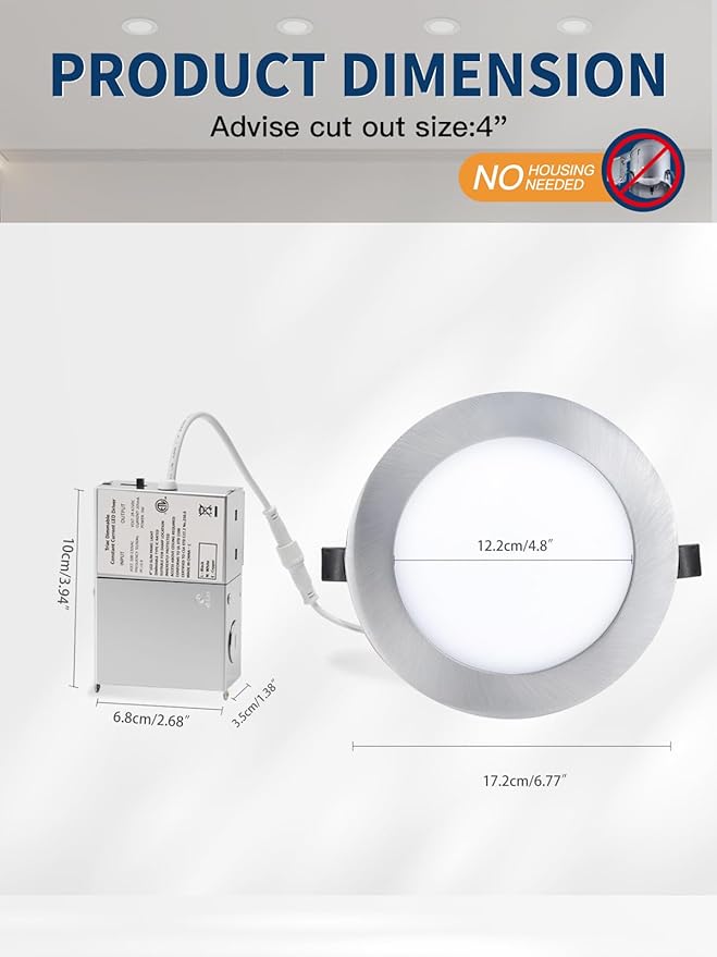 6-inch LED Recessed Lights - Slim Recessed Ceiling Light with Junction Box, 12W 5CCT Canless Lighting Fixture, Dimmable, Easy Install for Bedroom, Kitchen, Living Room, 12 Pack, Brushed Nickel