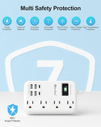 6 USB(2 USB C) Surge Protector Power Strip- 10 Ft Extension Cord with 24W USB Charging Station and 4 Outlets, Long Flat Extension Cord with Multiple Outlets for Travel Home Office Dorm White