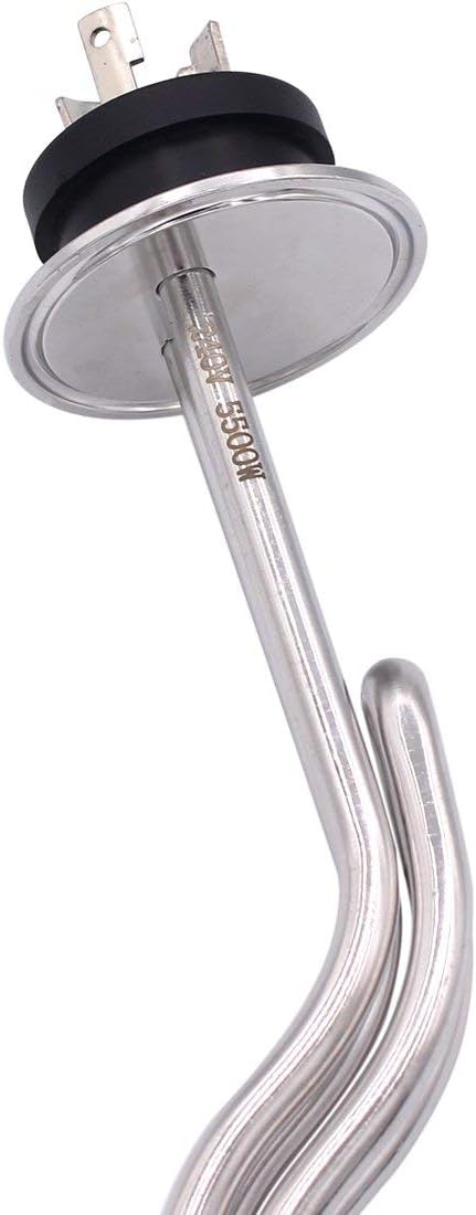 DERNORD 240V 5500W Tri-clamp Ripple Heating Element Stainless Steel Immersion Water Heater with 3-Wire Electrical Locking Plug (2 Inch Tri clamp)