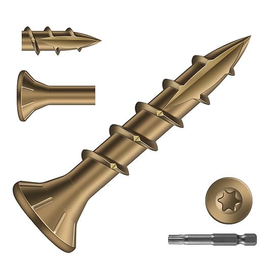 #8 x 1 Inch Deck Screws (205Pcs) 1lb. Carbon Steel, Yellow, Flat Head, Rust Resistant epoxy Coated, with T25 Star Bit