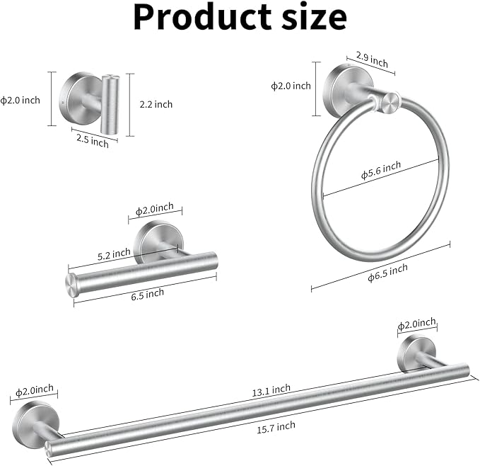 Cilee 10 Piece Brushed Nickel Bathroom Accessories Set, 16 inch Brushed Nickel Bathroon Hardware Set Towel Bar Ring Toilet Paper Holder Robe Towel Hook SUS304 Stainless Steel