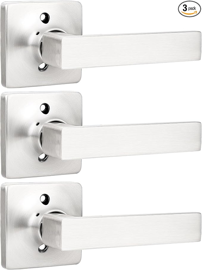 GOBEKOR 3 Pack Dummy Door Handles Satin Nickel Square Half Dummy Door Lever Single Side Pull Handle
