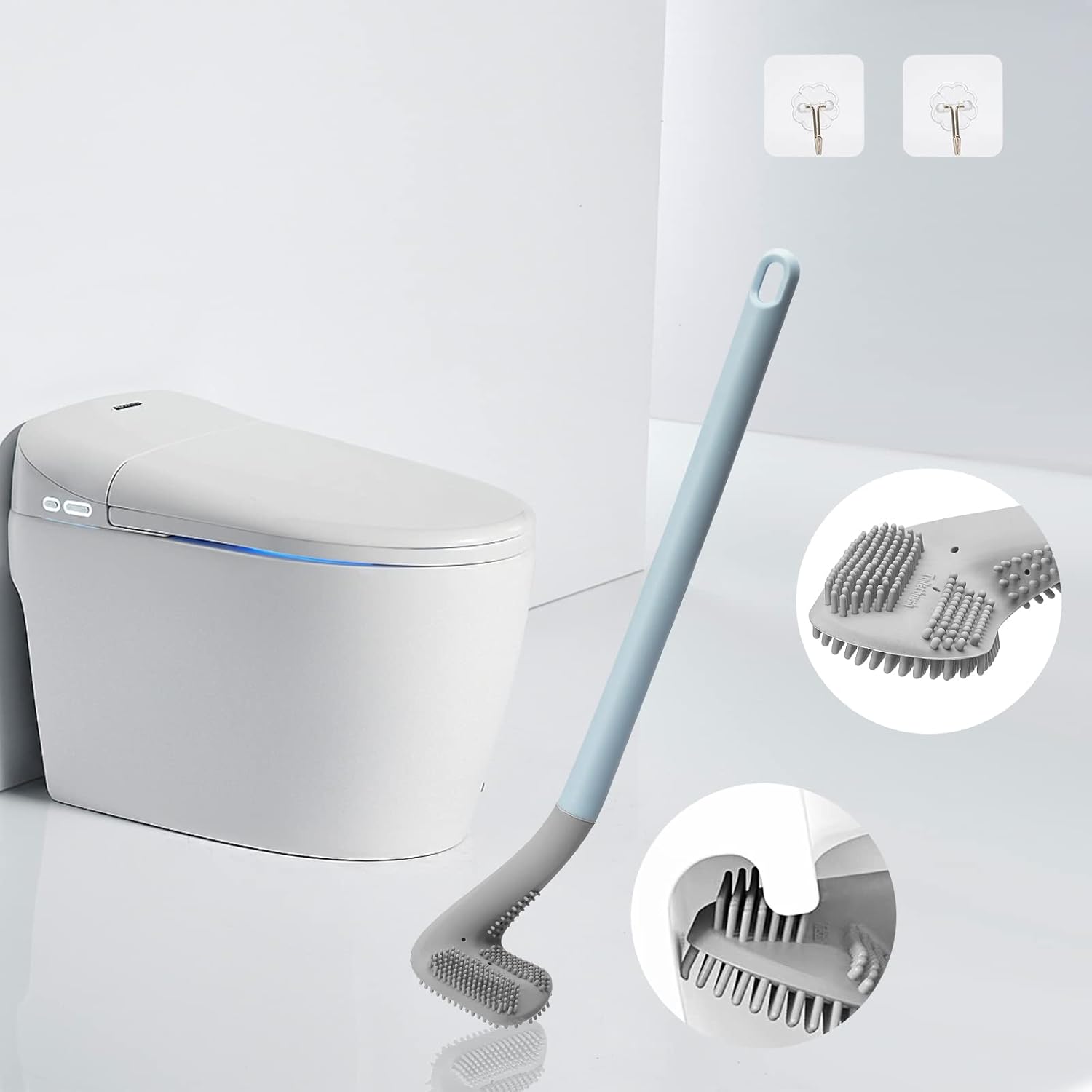 2Pcs Toilet Brush, Slim Compact Bathroom Toilet Scrubber No Dead Corners Silicone Toilet Brush, Curved Design Angled Toilet Cleaner Brush Scrubber for Deep Cleaning