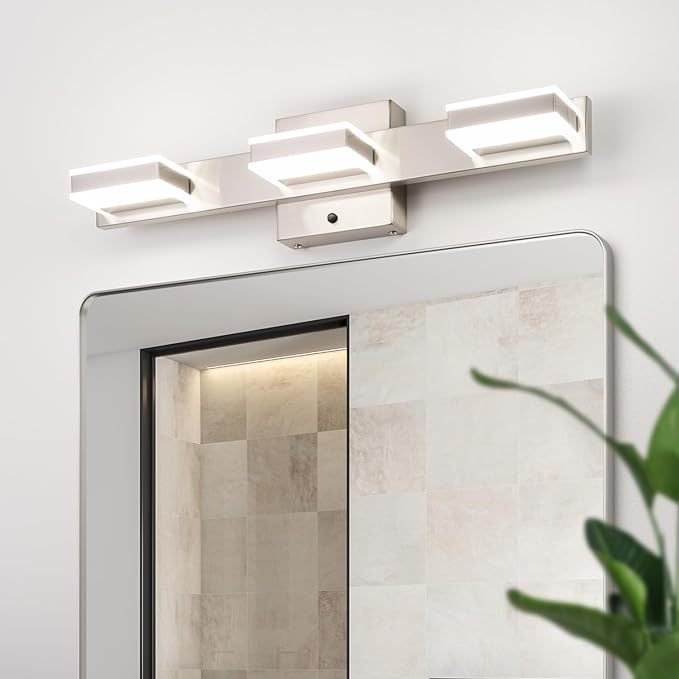 mirrea 20" Brushed Nickel Vanity Lights for Bathroom 3 Light Vanity Lighting Fixtures for Mirror 3 CCT Adjustable LED Vanity Light