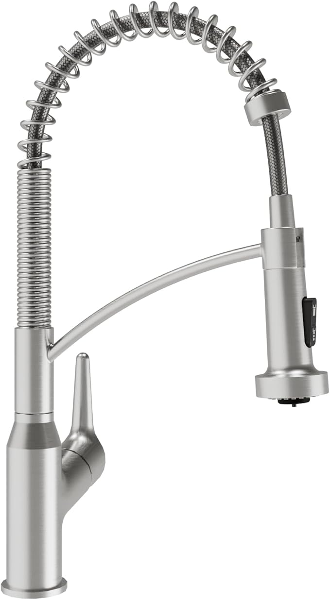Karran Scottsdale Commercial Style Pull-Down Kitchen Faucet with Sprayer, Spot-Free Stainless Steel, High Arc Single Handle Pre-Rinse Spring Faucet