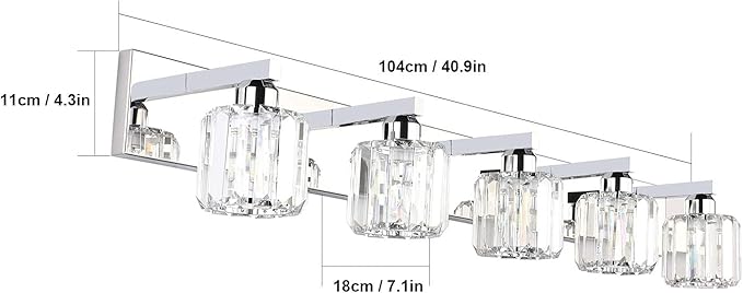 Aipsun Crystal Bathroom Vanity Light Stainless Steel Modern Vanity Light 5 Lights Crystal Bathroom Vanity Light Fixtures (Exclude Bulb)