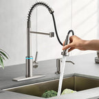 Smart Kitchen Faucet, 3 Modes Pull Down Sprayer, Touch On Sensor Activated, LED Temperature Control, 360-Degree Rotation, 1 or 3 Hole Deck Plate. 10-Year Warranty. (KW-66SN, Brushed Nickel)