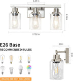 3-Light Bathroom Light Fixtures, Nickel Bathroom Vanity Light with Clear Glass Shade, Modern Bathroom Wall Lights Over Mirror, Farmhouse Wall Sconces Lighting for Bedroom Living Room