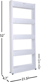 Laundry Room Organizer, Mobile Shelving Unit Organizer with 5 Large Storage Baskets, Gap Storage Slim Slide Out Pantry Storage Rack for Narrow Spaces