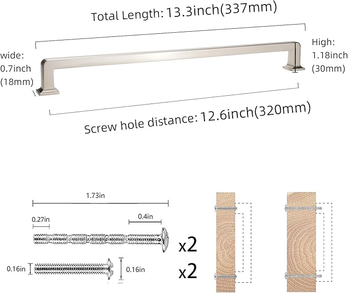 COTYKILEY 6 Pack 12.6 Inch(320mm) Brushed Satin Nickel Cabinet Handles Kitchen Cabinet Pulls Kitchen Cabinet Hardware