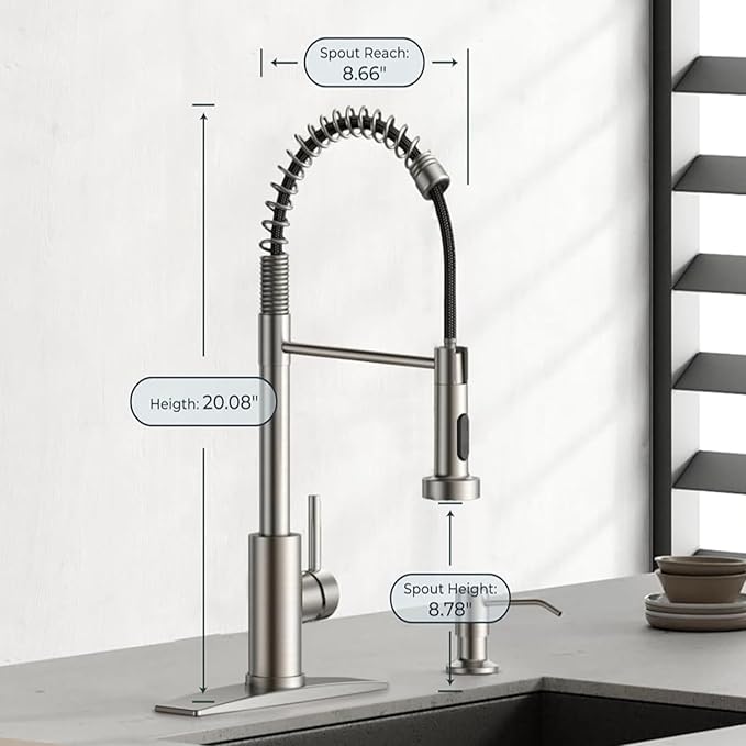 Touch On Kitchen Faucet, 3 Modes Pull Down Sprayer, Ceramic Valve, 360-Degree Rotation. (Touch-On (KW-62), Brushed Nickel)