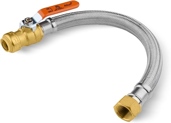 1-Pack HeSun 18-Inch Push-Fit Ball Valve Water Heater Connector, Push-to-Connect 1/2" x 3/4" FIP, Stainless Steel Flexible Heater Hose(HOSE017)