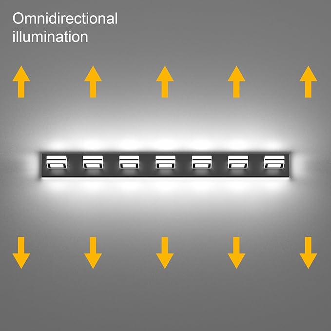 Ralbay 46inch Vanity Light Modern 7 Lights Black Bathroom Vanity Lighting Fixtures Over Long Mirror Acrylic Up and Down Matte Black Bathroom Wall Mounted Lights