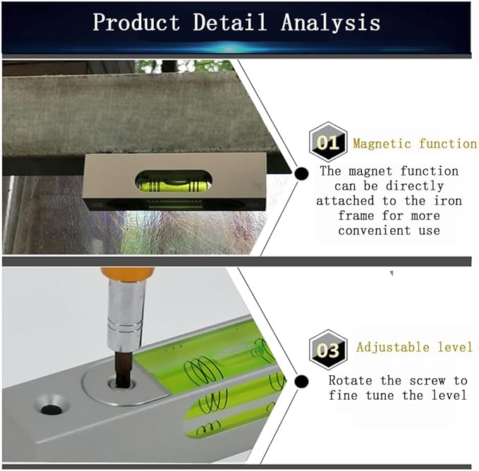 High precision aluminum alloy metal adjustable level bubble small square bar luminous magnetic length 66 hole pitch 56MM