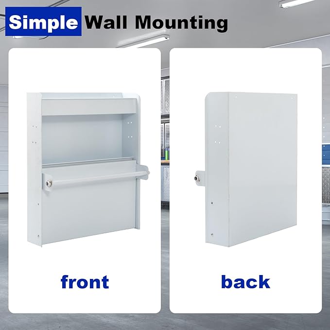 Trailer Door Cabinet Organizer, Flip-Out Work Tray & Paper Towel Rack Organizer with Hooks, Wall-Mount Work Station Storage Cabinet for Enclosed Race Trailer Garage Storage, White