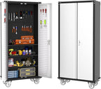 GarveeHome 72 in Steel Rolling Tool Cabinet with Lock | Heavy-Duty Garage Storage w/ 4 Adjustable Shelves & Pegboard | Industrial Organizer for Workshop Home