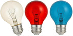 Belle Luci Replacement G40 Incandescent Replacement Bulbs - Red, White, and Blue Glass Globe Bulbs for Outdoor Patio and Seasonal String Lights. (3 PK)