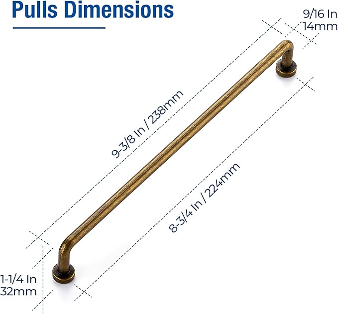 JOY DECOR Cabinet Pulls – 8-3/4 Inch Hole Center, Antique Brass, 10 Pack, Zinc Alloy Cabinet Handles for Drawers & Cupboard – Vintage Style Hardware for Kitchen, Bathroom, Dresser, Furniture Makeover