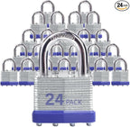 Keyed Alike Laminated Steel Keyed Padlocks with Normal Shackle, 24 Pack, for Hasp Latch, Sheds, Fences, Storage Locker, School, Gym