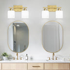 2 Light Bathroom Vanity, Bathroom Lights Over Mirror with Milky White Frosted Glass Shades, Gold Vanity Light for Mirror Living Room Bedroom Hallway E26 Base
