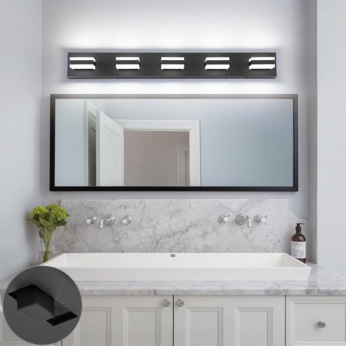 SOLFART 5 Lights Bathroom Light Fixtures Modern Bathroom Lights Over Mirror Black Vanity Lights for Bathroom LED Light Fixture Restroom 5 Color Temperature Adjustable 5CCT