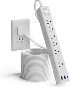 15Ft Long Extension Cord, SUPERDANNY Surge Protector Power Strip with 6 Outlets & 3 USB Ports, Flat Plug Power Strip Wall Mountable, Desk Charging Station for Home Office, College Dorm Room Essentials