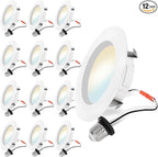 Energetic 12 Pack 4 Inch 5CCT Retrofit Recessed Ceiling Lighting, LED Can Lights, Dimmable Downlight, 5.4W, Equivalent 45W, 2700K/3000K/4000K/5000K/6500K Selectable, Damp Rated, Baffle Trim, ETL