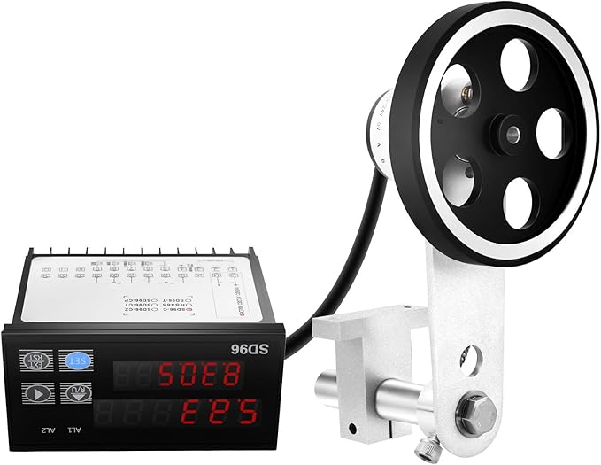 Digital Length Meter Counter, 110V Adjustable Mechanical Length Counter 0-999999m Electronic Measure Tool Single Measure Wheel with 4 Measurement Modes Feet Inches Meters Yards
