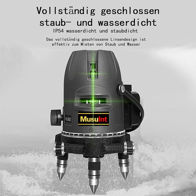 (Outdoor Superbright) 5 Lines Outdoor Green Laser Level 360 Self Leveling Precision Level Tool Super Brightness 5 Strong Light Spots Can Rotate 360 Degrees Digital Lithium Ion Battery High Capacity