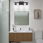 3-Light Bathroom Light Fixtures Over Mirror, Modern Matte Black Vanity Lights with White Frosted Glass Shade, Bathroom Wall Lamp Sconces for Mirror Bedroom, Living Room Hallway