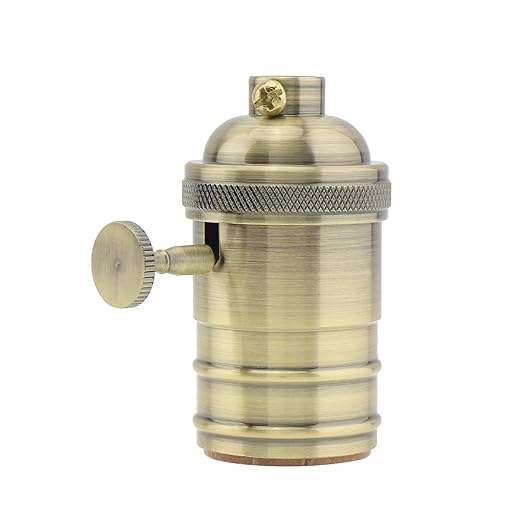 RTNLIT Antique Brass Lamp Socket, Vintage Edison E26/E27 Bulb Light Socket with On/Off Knob Switch(Bronze)