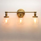 Phansthy 3-Light Wall Sconces Antique Brass Vanity Light, Industrial Wall Lamps with On Off Switch and Clear Glass Lampshade, Vintage Wall Lighting for Bathroom Living Room (Antique, Globe Shade)
