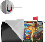 Stained Glass Dragonfly Mailbox Covers Fall Mail Box Post Wrap Magnetic Large Size 25.5 X 21 Floral Spring Summer Mailing Boxes Seasonal Decorations for Autumn Thanksgiving Decor