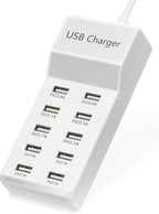 50W 10-Port USB Charging Station for iPhone 15/15 Pro/15 Pro Max/15 Plus/14/13/12/11/Xs Max/XR/X/SE White