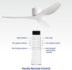 52-Inch White Ceiling Fan Without Light, Modern Low-Profile Flush Mount Fan with Remote, 6-Speed Reversible Quiet DC Motor,for Balcony, Living Room, Bedroom (No Light)