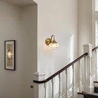 Vintage Gooseneck Wall Sconce 1-Light with Clear Striped Glass Globe Shade Indoor Hardwired Wall Mounted Lamp Fixture