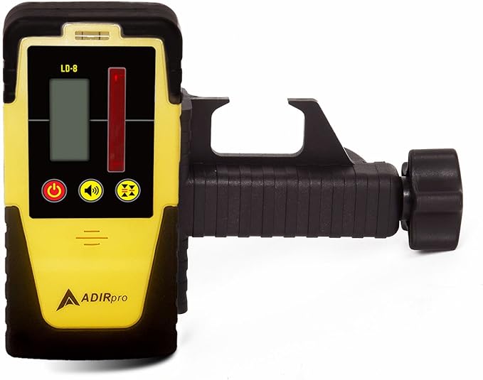 AdirPro Universal Rotary Laser Detector (LD-8) - Digital Rotary Laser Receiver with Dual Display and Built-In Bubble Level, Compatible with Most Red Rotary Lasers - Rod Clamp Included