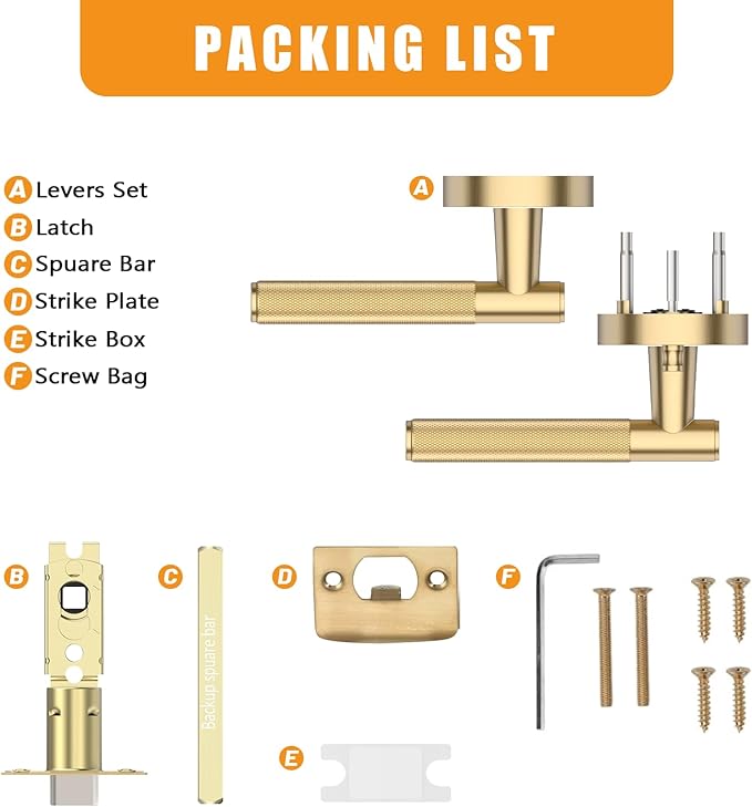 Amerdeco 3 Pack Champagne Bronze Door Handles Interior, Knurled Privacy Door Handles, Heavy Duty Door Lever for Bedroom or Bathroom, Reversible Keyless for Left Right Handed Doors AM0016 ASIN